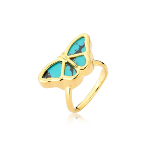 YAN066 - BUTTERFLY RING - TURQUOISE - 18K GOLD PLATED - FLORIDA